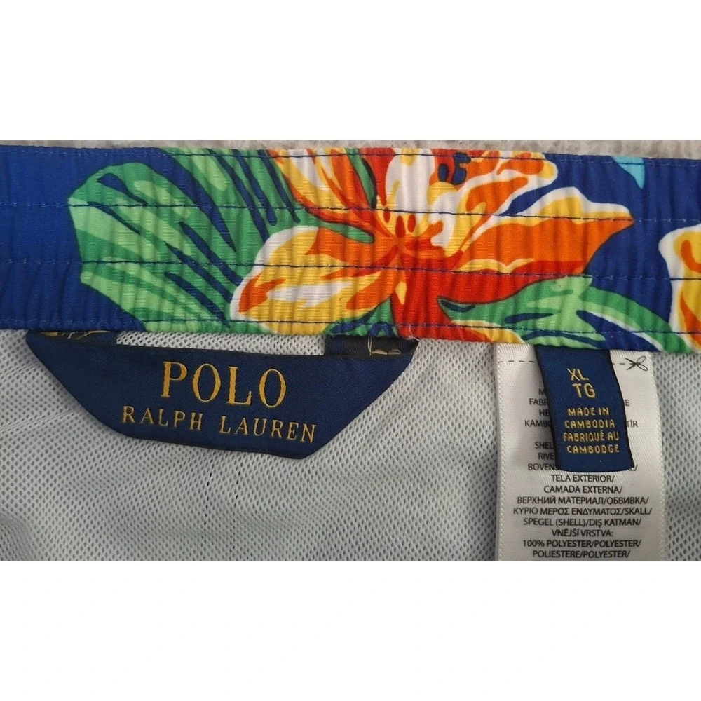 Polo Ralph Lauren Mens XL Blue Tropical Floral Swim Trunks Cargo Board Shorts 8